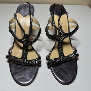 Limited Edition Pewter Embellished Stiletto Sandals Size 8.5